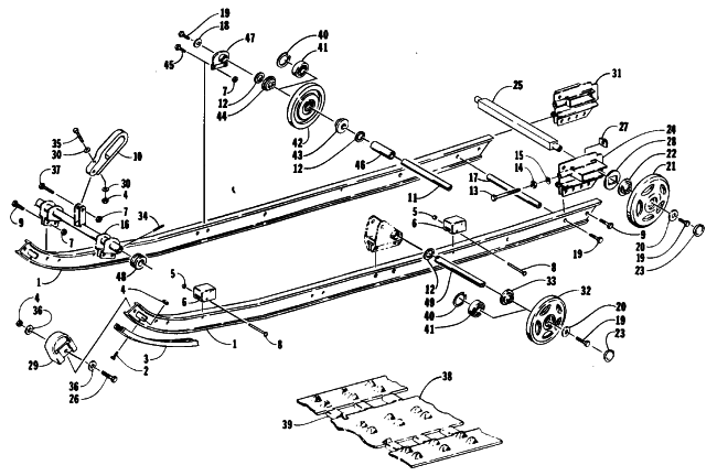 Parts Diagram for Arctic Cat 1991 JAG MOUNTAIN CAT SNOWMOBILE SLIDE RAIL AND TRACK ASSEMBLY