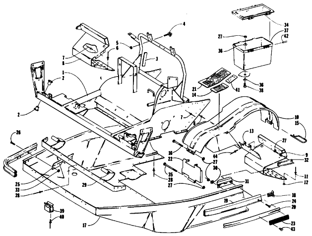 Parts Diagram for Arctic Cat 1991 JAG MOUNTAIN CAT SNOWMOBILE BELLY PAN AND FRONT FRAME