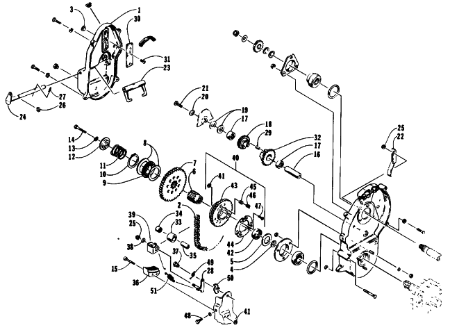 Parts Diagram for Arctic Cat 1991 PROWLER SNOWMOBILE DRIVE/REVERSE DROPCASE ASSEMBLY