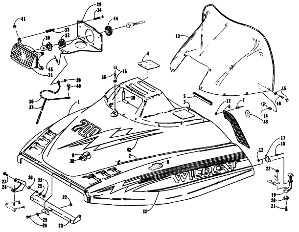 Parts Diagram for Arctic Cat 1991 WILDCAT 700 SNOWMOBILE HOOD ASSEMBLY