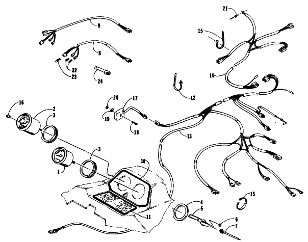 Parts Diagram for Arctic Cat 1991 WILDCAT 700 SNOWMOBILE INSTRUMENTS AND WIRING ASSEMBLIES