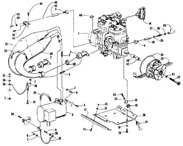 Parts Diagram for Arctic Cat 1991 WILDCAT 700 SNOWMOBILE ENGINE AND RELATED PARTS