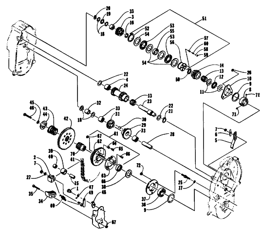 Parts Diagram for Arctic Cat 1991 SUPER JAG SNOWMOBILE 2 SPEED DROPCASE ASSEMBLY