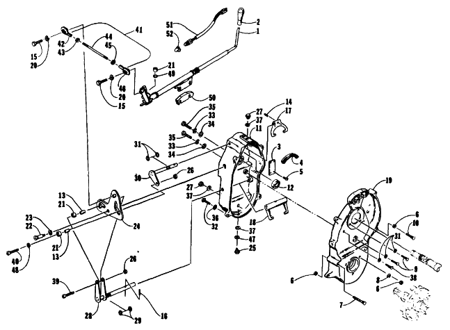 Parts Diagram for Arctic Cat 1991 SUPER JAG SNOWMOBILE SHIFT LEVER AND DROPCASE ASSEMBLY