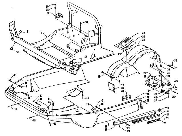 Parts Diagram for Arctic Cat 1992 SUPER JAG SNOWMOBILE BELLY PAN AND FRONT FRAME