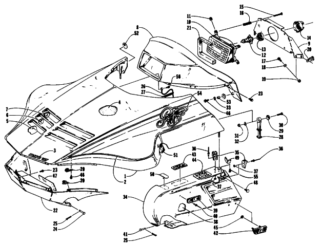 Parts Diagram for Arctic Cat 1991 PANTERA SNOWMOBILE HOOD, HEADLIGHT, AND SIDE PODS