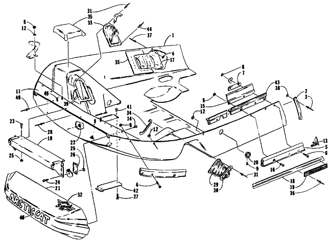 Parts Diagram for Arctic Cat 1991 JAG AFS SPECIAL SNOWMOBILE BELLY PAN AND NOSE CONE ASSEMBLIES