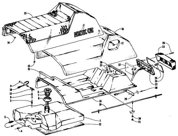 Parts Diagram for Arctic Cat 1991 EXT SPECIAL SNOWMOBILE GAS TANK, SEAT AND TAILLIGHT ASSEMBLIES
