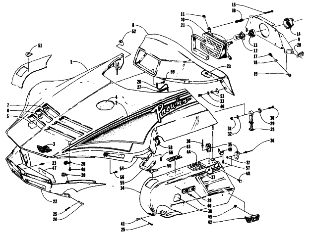 Parts Diagram for Arctic Cat 1991 PROWLER SPECIAL SNOWMOBILE HOOD, HEADLIGHT, AND SIDE PODS