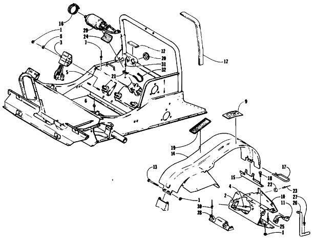 Parts Diagram for Arctic Cat 1991 WILDCAT EFI MOUNTAIN CAT SNOWMOBILE FRONT FRAME AND FOOTREST ASSEMBLY
