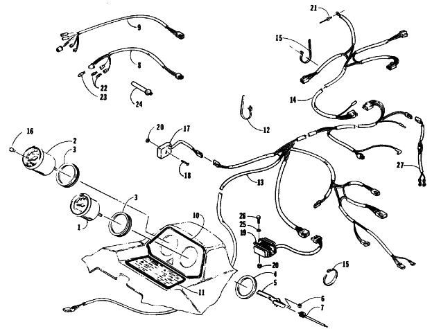 Parts Diagram for Arctic Cat 1992 WILDCAT EFI SNOWMOBILE INSTRUMENTS AND WIRING ASSEMBLIES