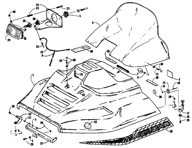 Parts Diagram for Arctic Cat 1992 COUGAR 2UP SNOWMOBILE HOOD ASSEMBLY