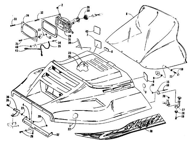 Parts Diagram for Arctic Cat 1992 LYNX SNOWMOBILE HOOD ASSEMBLY