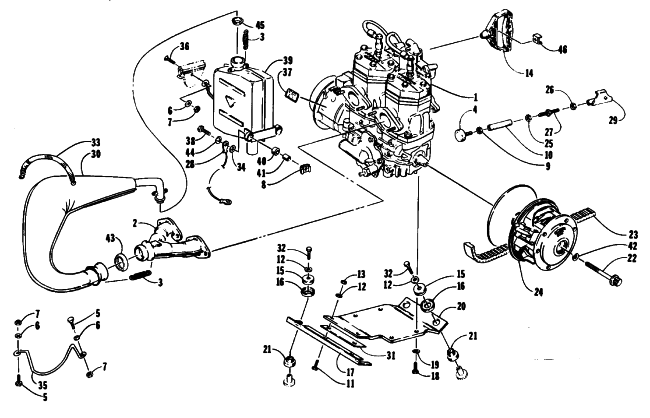 Parts Diagram for Arctic Cat 1992 CHEETAH TOURING SNOWMOBILE ENGINE AND RELATED PARTS