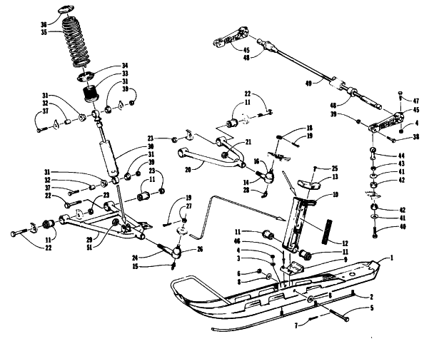 Parts Diagram for Arctic Cat 1992 EXT SNOWMOBILE SKI AND FRONT SUSPENSION
