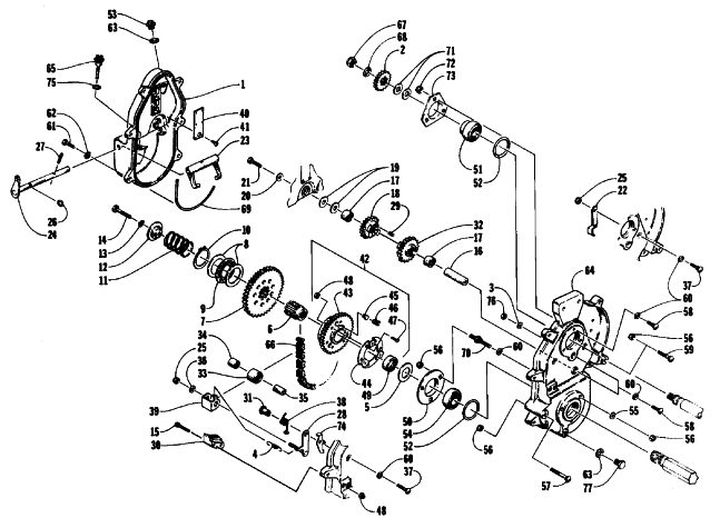 Parts Diagram for Arctic Cat 1992 PROWLER 2-UP SNOWMOBILE DRIVE/REVERSE DROPCASE ASSEMBLY