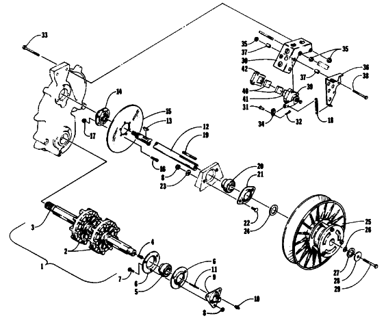 Parts Diagram for Arctic Cat 1992 JAG DELUXE SNOWMOBILE DRIVE TRAIN SHAFTS AND BRAKE ASSEMBLIES