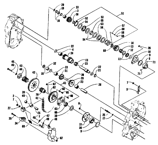 Parts Diagram for Arctic Cat 1992 CHEETAH TOURING SNOWMOBILE 2 SPEED DROPCASE ASSEMBLY