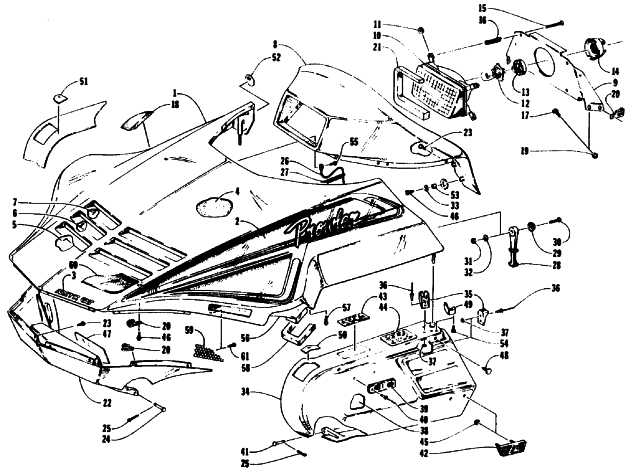 Parts Diagram for Arctic Cat 1992 PROWLER MOUNTAIN CAT SNOWMOBILE HOOD, HEADLIGHT, AND SIDE PODS
