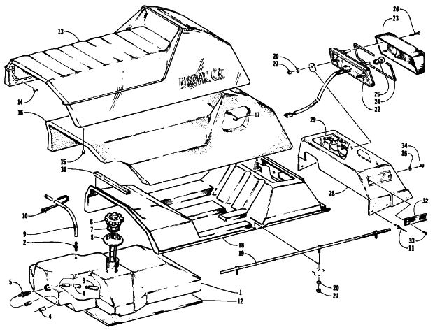 Parts Diagram for Arctic Cat 1992 PROWLER MOUNTAIN CAT SNOWMOBILE GAS TANK, SEAT, AND TAILLIGHT ASSEMBLIES