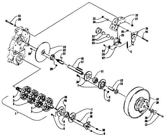 Parts Diagram for Arctic Cat 1992 COUGAR 2UP SNOWMOBILE DRIVE TRAIN SHAFTS AND BRAKE ASSEMBLIES