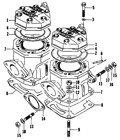 Parts Diagram for Arctic Cat 1992 CHEETAH TOURING SNOWMOBILE CYLINDER AND HEAD ASSEMBLY
