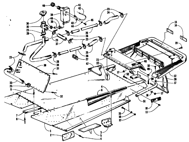 Parts Diagram for Arctic Cat 1992 PROWLER SNOWMOBILE TUNNEL, COOLING, AND REAR BUMPER