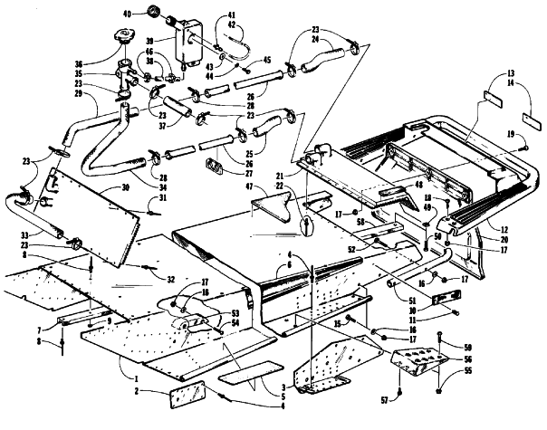 Parts Diagram for Arctic Cat 1992 PROWLER 2-UP SNOWMOBILE TUNNEL, COOLING, AND REAR BUMPER