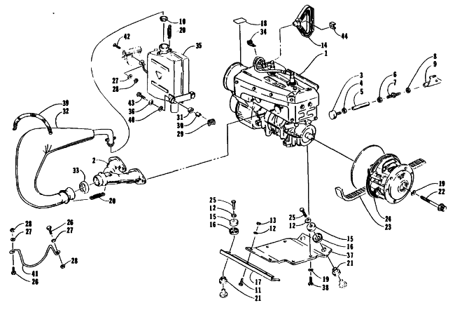 Parts Diagram for Arctic Cat 1992 JAG AFS LT 1 SPEED SNOWMOBILE ENGINE AND RELATED PARTS