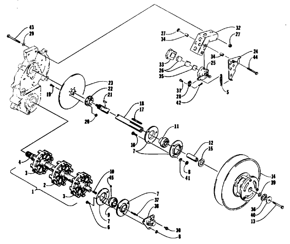 Parts Diagram for Arctic Cat 1992 JAG AFS LT 2 SPEED SNOWMOBILE DRIVE TRAIN SHAFTS AND BRAKE ASSEMBLIES