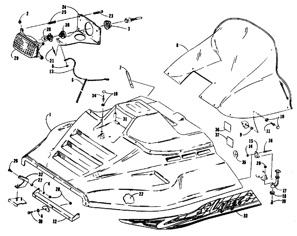 Parts Diagram for Arctic Cat 1992 LYNX MOUNTAIN CAT SNOWMOBILE HOOD ASSEMBLY