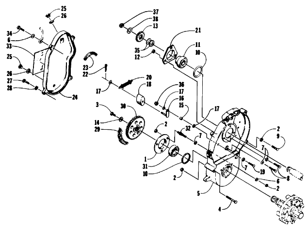 Parts Diagram for Arctic Cat 1992 LYNX MOUNTAIN CAT SNOWMOBILE DRIVE/DROPCASE ASSEMBLY