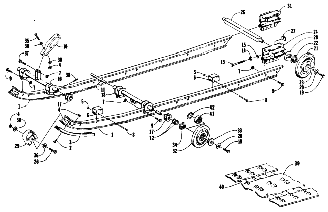 Parts Diagram for Arctic Cat 1992 LYNX DELUXE SNOWMOBILE SLIDE RAIL AND TRACK ASSEMBLY