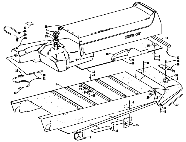 Parts Diagram for Arctic Cat 1992 LYNX MOUNTAIN CAT SNOWMOBILE TUNNEL, GAS TANK AND SEAT