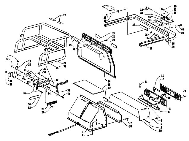 Parts Diagram for Arctic Cat 1992 LYNX MOUNTAIN CAT SNOWMOBILE TOOLBOX, TAILLIGHT AND REAR BUMPER
