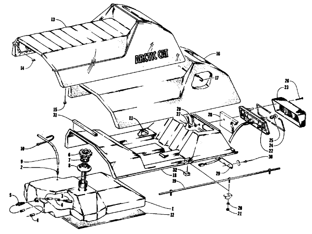 Parts Diagram for Arctic Cat 1992 JAG SPECIAL SNOWMOBILE GAS TANK, SEAT, AND TAILLIGHT ASSEMBLIES
