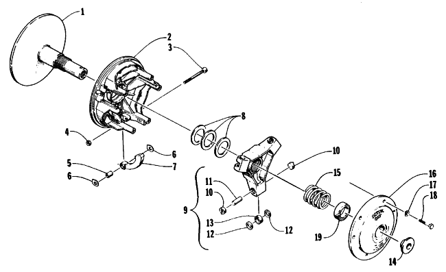 Parts Diagram for Arctic Cat 1992 JAG AFS LT 2 SPEED SNOWMOBILE DRIVE CLUTCH