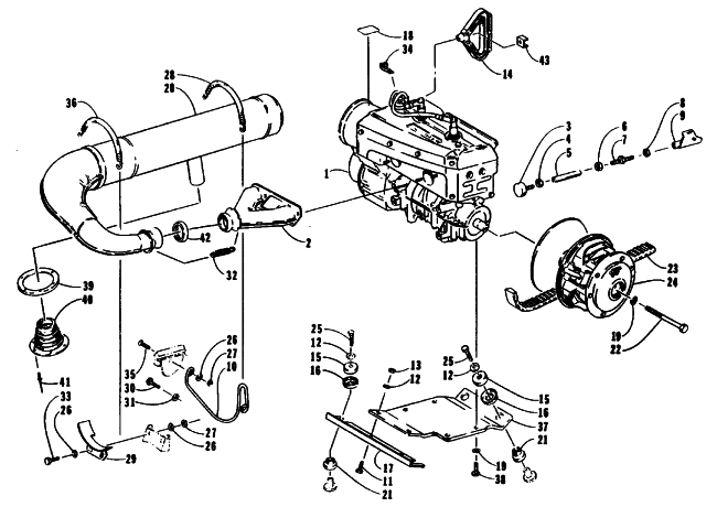 Parts Diagram for Arctic Cat 1993 LYNX MOUNTAIN CAT SNOWMOBILE ENGINE AND RELATED PARTS