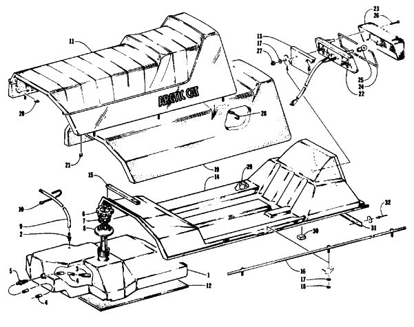 Parts Diagram for Arctic Cat 1992 PANTHER DELUXE SNOWMOBILE GAS TANK, SEAT, AND TAILLIGHT ASSEMBLIES