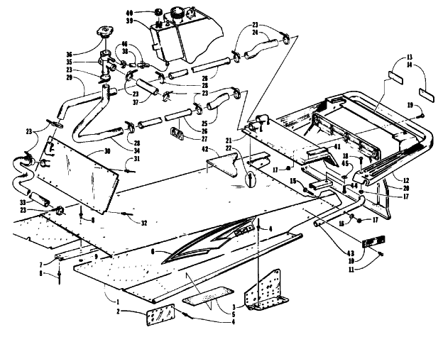 Parts Diagram for Arctic Cat 1992 EXT SNOWMOBILE TUNNEL, COOLING, AND REAR BUMPER