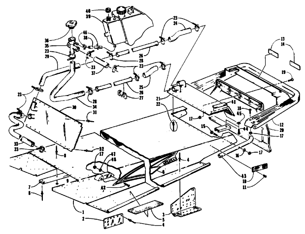Parts Diagram for Arctic Cat 1992 EXT MOUNTAIN CAT SNOWMOBILE TUNNEL, COOLING, AND REAR BUMPER
