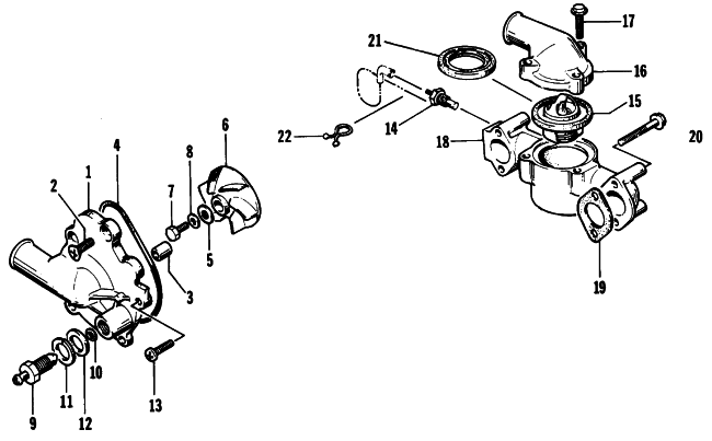 Parts Diagram for Arctic Cat 1992 EXT SNOWMOBILE WATER PUMP/WATER MANIFOLD