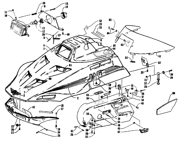 Parts Diagram for Arctic Cat 1992 JAG SPECIAL SNOWMOBILE HOOD, HEADLIGHT, AND SIDE PODS