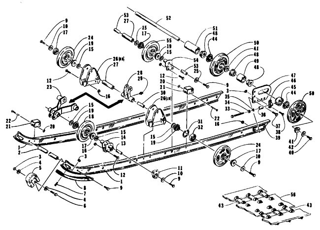 Parts Diagram for Arctic Cat 1993 EXT 580 Z SNOWMOBILE SLIDE RAIL AND TRACK ASSEMBLY