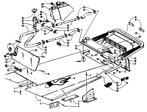 Parts Diagram for Arctic Cat 1992 EXT SPECIAL SNOWMOBILE TUNNEL, COOLING, AND REAR BUMPER