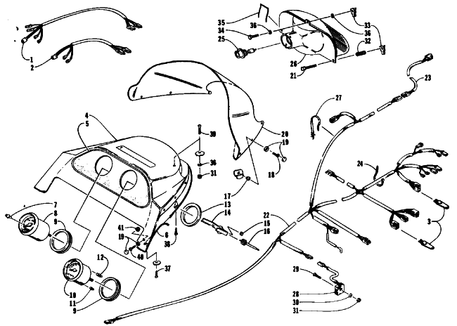 Parts Diagram for Arctic Cat 1992 PROWLER SPECIAL SNOWMOBILE HEADLIGHT POD, INSTRUMENTS, AND WIRING
