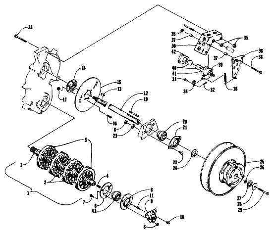 Parts Diagram for Arctic Cat 1992 PROWLER SPECIAL SNOWMOBILE DRIVE TRAIN SHAFTS AND BRAKE ASSEMBLIES