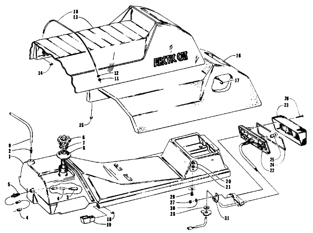 Parts Diagram for Arctic Cat 1992 PROWLER SPECIAL SNOWMOBILE GAS TANK, SEAT, AND TAILLIGHT ASSEMBLIES