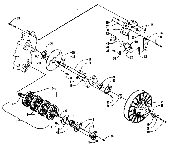 Parts Diagram for Arctic Cat 1992 EXT SPECIAL SNOWMOBILE DRIVE TRAIN SHAFTS AND BRAKE ASSEMBLIES