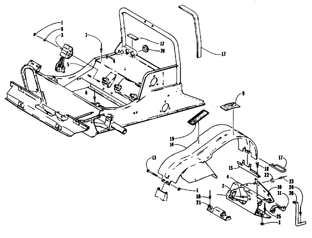 Parts Diagram for Arctic Cat 1992 WILDCAT MOUNTAIN CAT EFI SNOWMOBILE FRONT FRAME AND FOOTREST ASSEMBLY